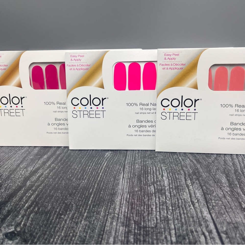 Color Street Nail Strips Hot Pink Light Pink Purple Pink Lot of 3